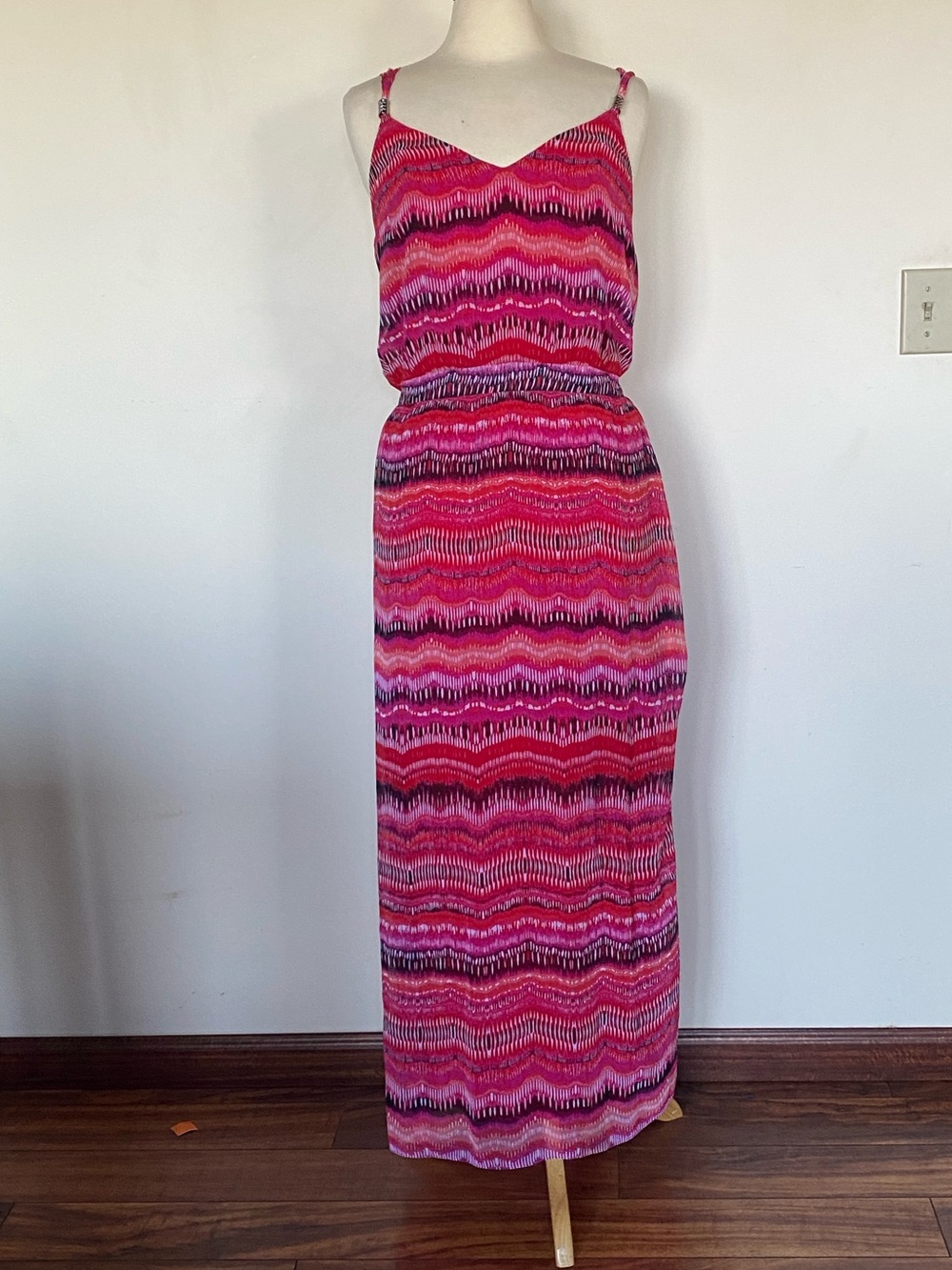 White House Black Market Pink Patterned Maxi Dress with Spaghetti Straps Medium